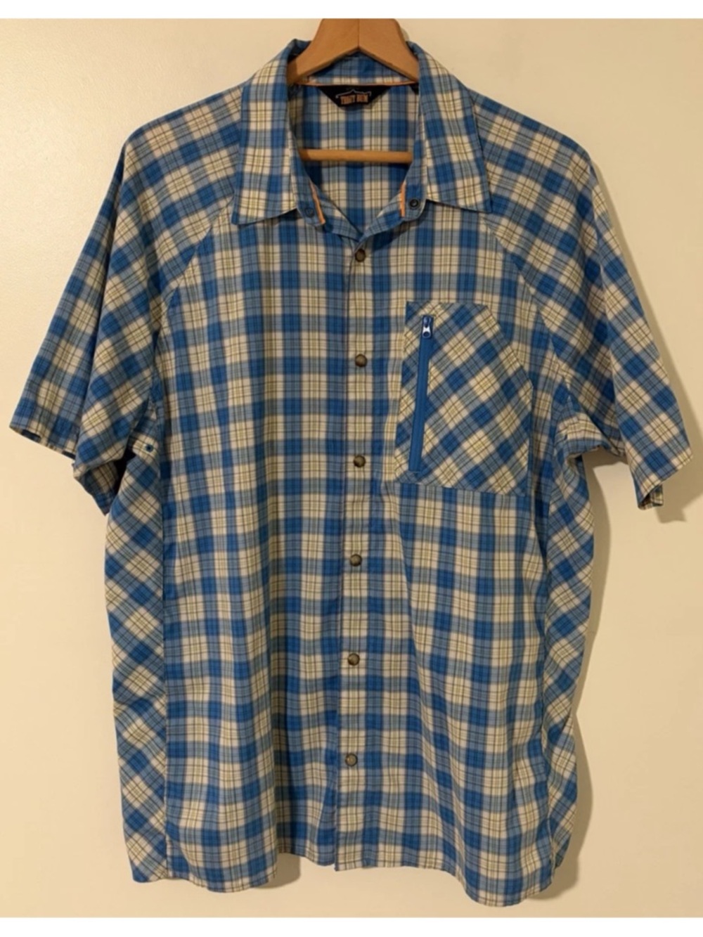 Orvis Trout Bum Short Sleeve Blue Plaid Fishing Shirt Men's Size Large